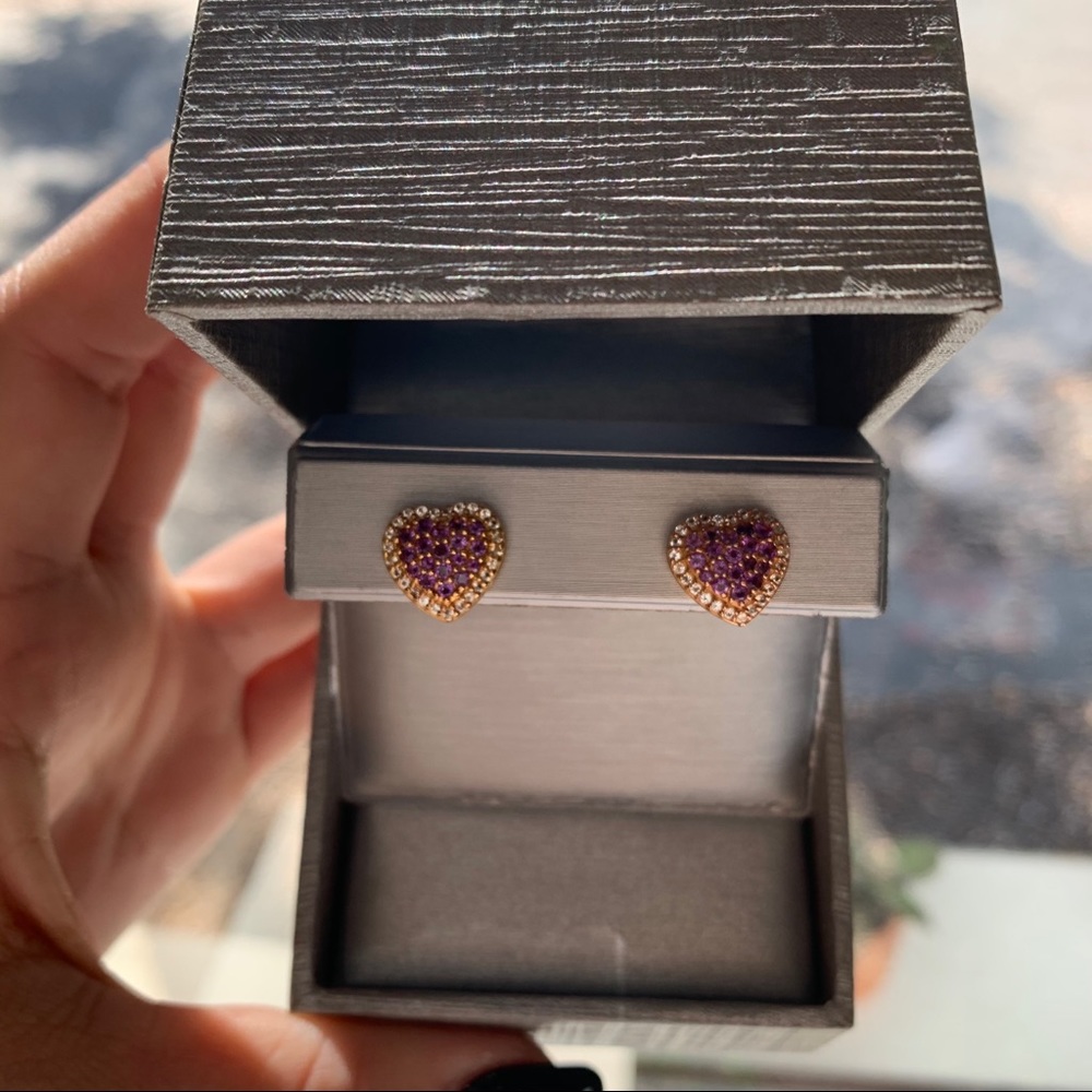 Zales Amethyst and White Topaz Heart Stud Earrings - Picture 6 of 15